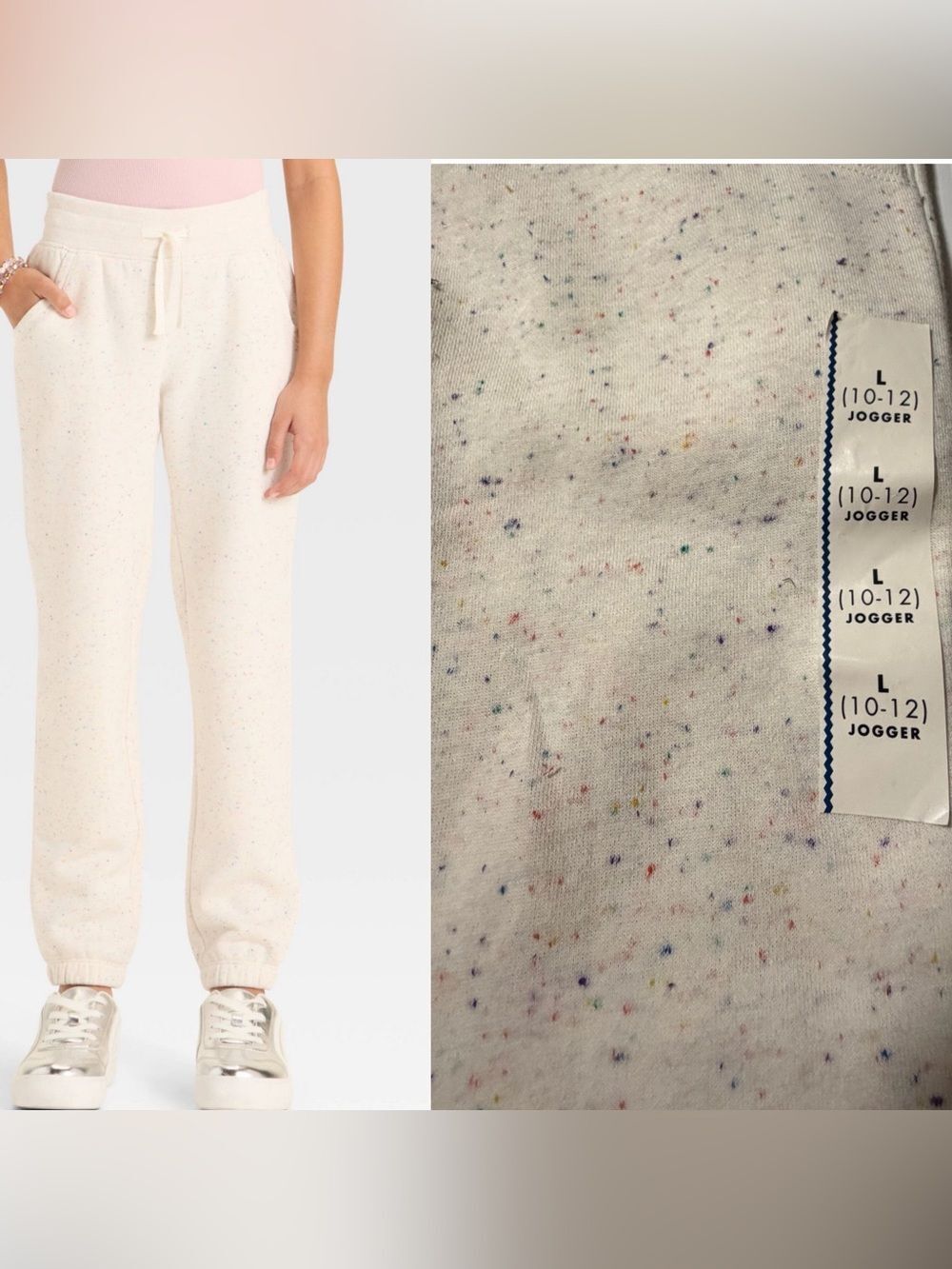 Cat and Jack Girls tan fleece speckled sweatpants L 10-12 nwt